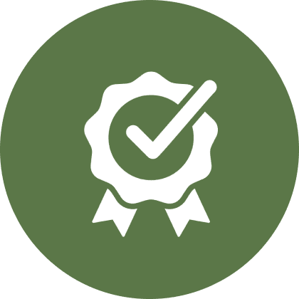 Badge with checkmark on green background.