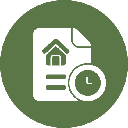 Document with house icon and clock symbol.