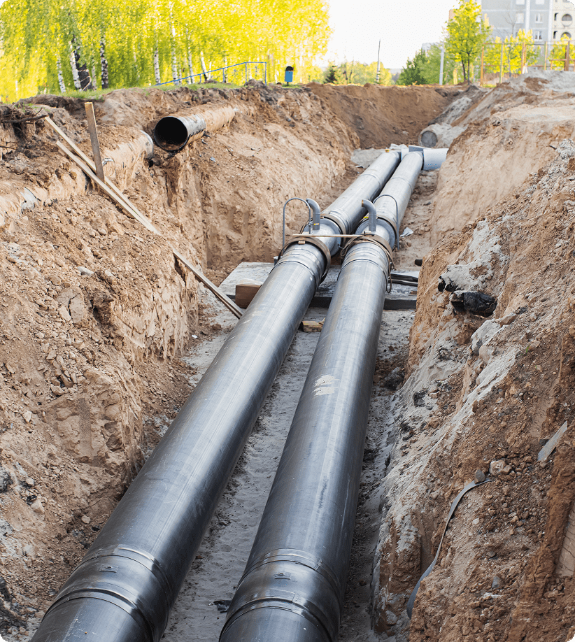 Underground pipes in a trench construction site.